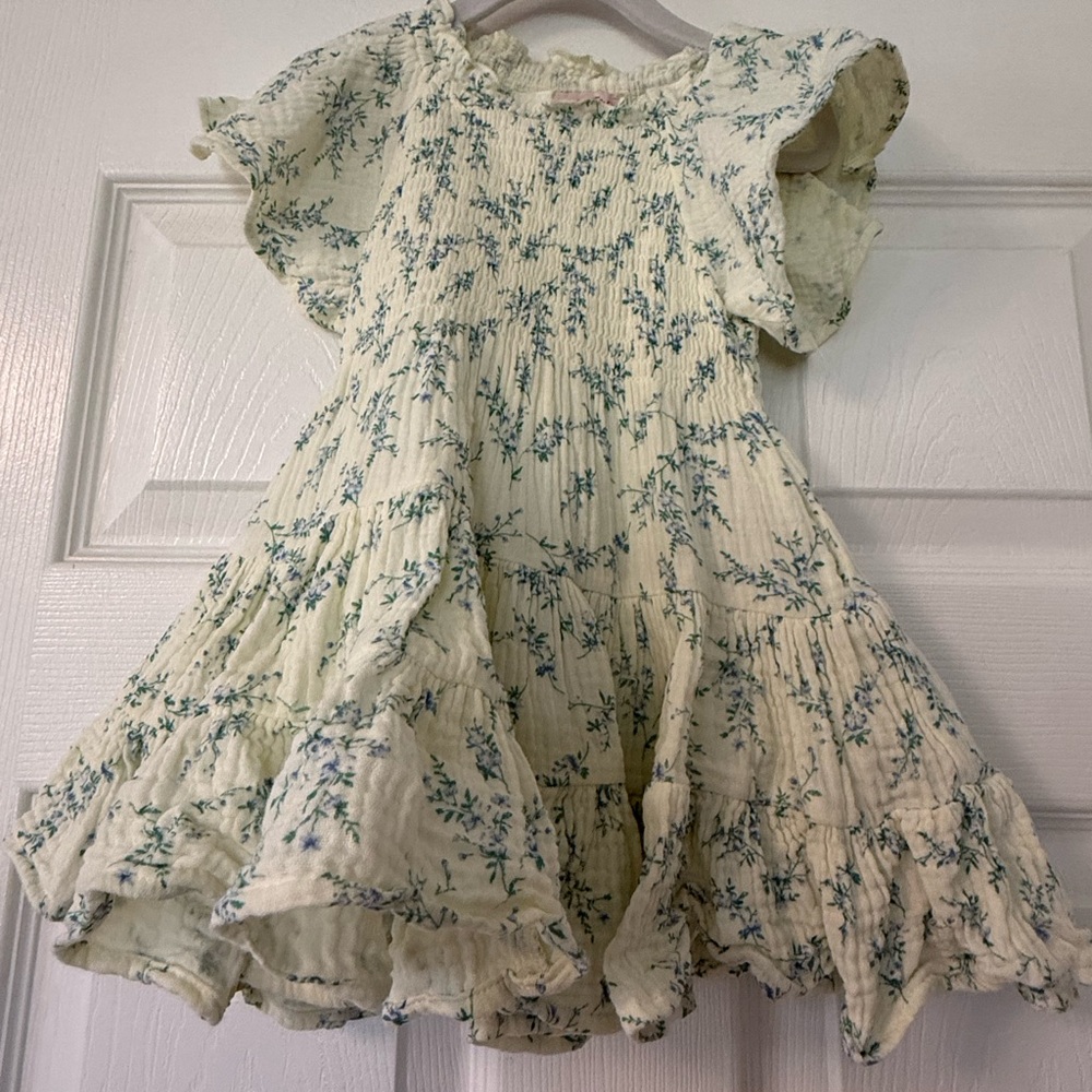 Ivy City Co Cream and Green Floral Kids Dress